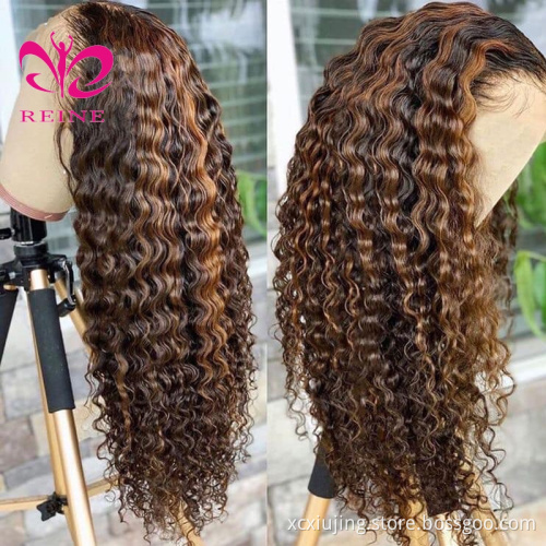 Indian 30 Inch Raw Vendor Ombre Curly Color Real Frontal Wig Blond Highlight 4/27 13x4 Deep Wave Lace Front Human Hair Wigs